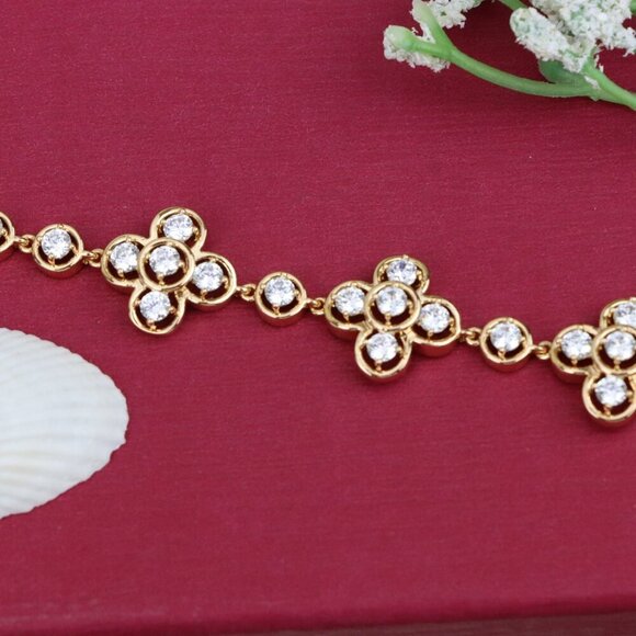 "Rose Gold Floral Cluster Bracelet with Crystal Accents, XPBL0966 - Picture 11 of 11